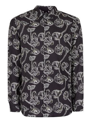 Topman Mens Black And White Abstract Poppy Print Casual Shirt