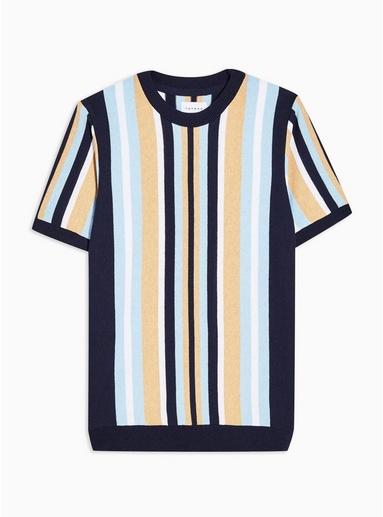 Topman Mens Multi Blue And Toffee Stripe Short Sleeve Jumper