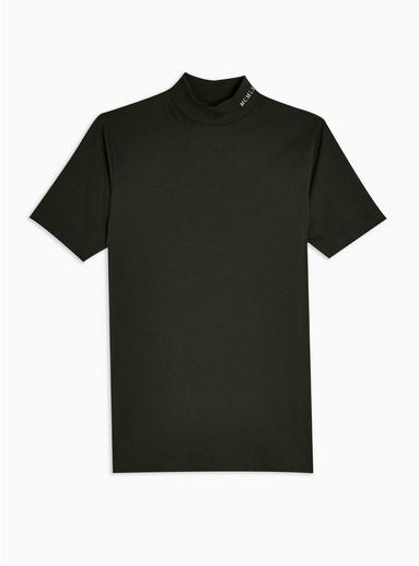 Topman Mens Brown Khaki Embroidered Turtle Neck T-shirt