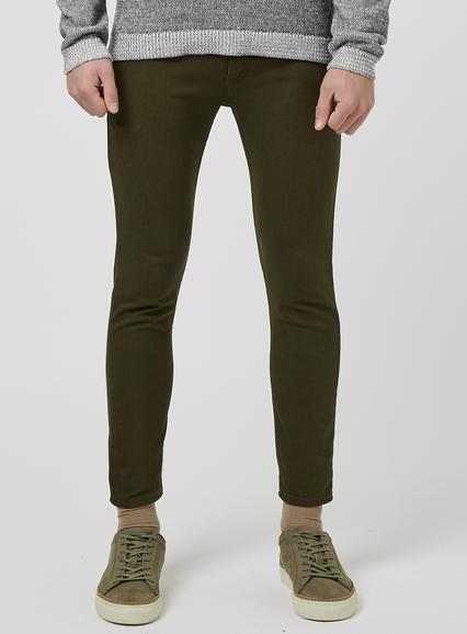 Topman Mens Green Khaki Cropped Stretch Skinny Chinos