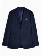 Topman Mens Heritage Blue Herringbone Skinny Fit Single Breasted Suit Blazer With Peak Lapels