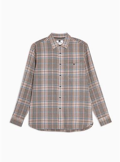 Topman Mens Stone And Pink Houndstooth Slim Shirt