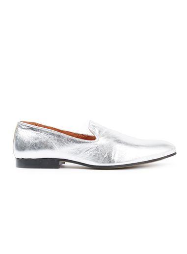 Topman Mens Grey Silver Metallic Penny Loafers