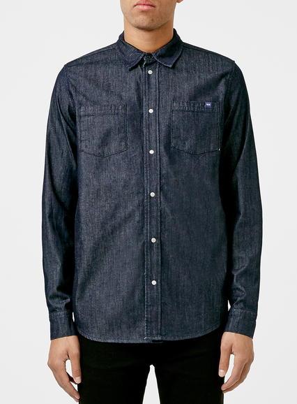 Topman Mens Wood Wood Blue Denim Flint Shirt