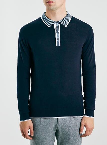 Topman Mens Blue Peter Werth Navy Long Sleeve Polo Shirt