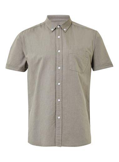 Topman Mens Green Khaki And White Short Sleeve Oxford Shirt