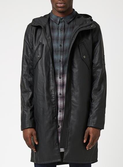 Topman Mens N1sq Black Faux Leather Festival Parka*