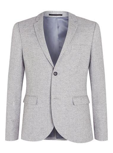 Topman Mens Light Grey Wool Blend Blazer With Contrast Back Neck