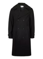 Topman Mens Black Faux Shearling Collar Trench Coat