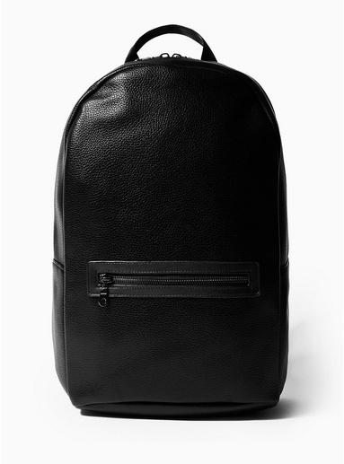 Topman Mens Black Textured Pu Backpack