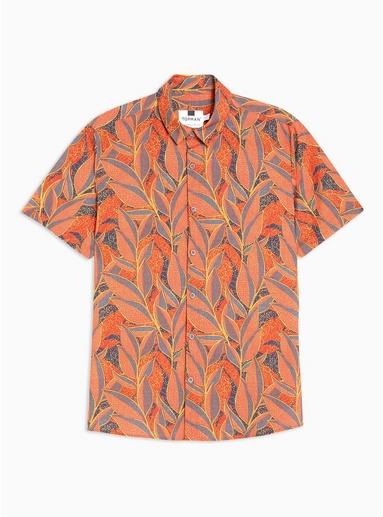 Topman Mens Multi Leaf Slub Slim Shirt