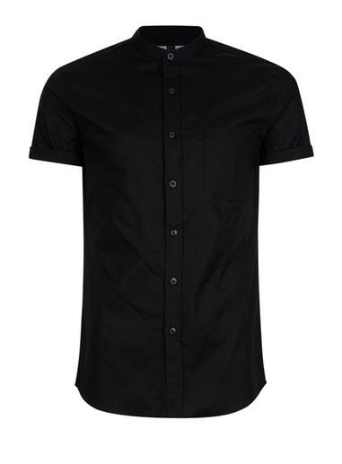 Topman Mens Black Muscle Stand Collar Oxford Shirt
