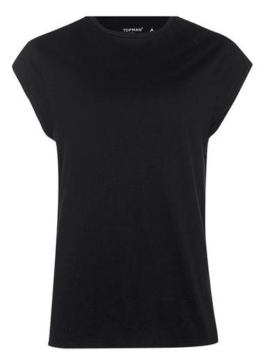 Topman Mens Black Cap Sleeve Slim Fit T-shirt