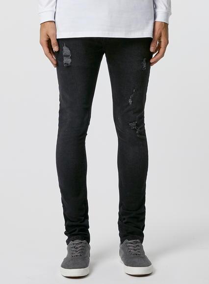 Topman Mens Washed Black Distressed Stretch Skinny Jeans