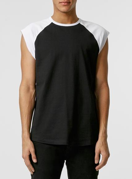Topman Mens White Black Raglan Tank T-shirt