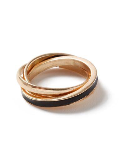 Topman Mens Black Gold Look Enamel Russian Band Ring*