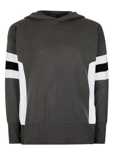 Topman Mens Grey Charcoal Sport Stripe Drop Shoulder Knitted Hoodie