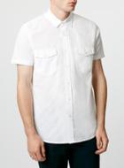 Topman Mens White Double Pocket Poplin Short Sleeve Casual Shirt