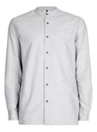 Topman Mens Grey Gray Slub Cotton Stand Collar Casual Shirt