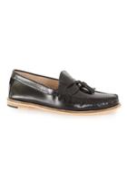 Topman Mens Black Leather Tassel Loafer