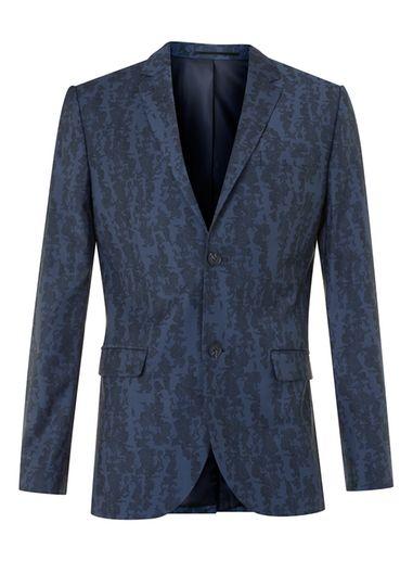Topman Mens Blue Wool Blend Abstract Print Skinny Fit Suit Jacket