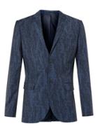 Topman Mens Blue Wool Blend Abstract Print Skinny Fit Suit Jacket