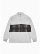 Topman Mens Grey Check Panel 1/4 Zip Sweatshirt