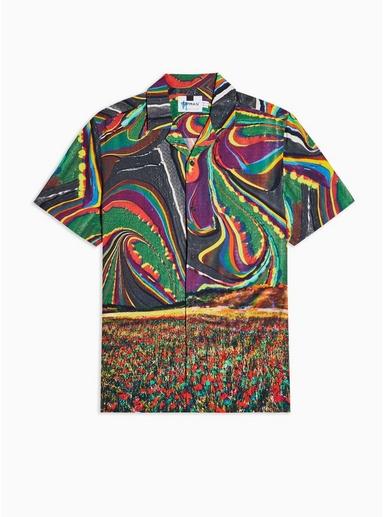 Topman Mens Blue Psychedelic Print Revere Shirt