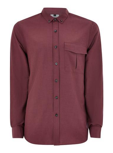 Topman Mens Red Burgundy Utility Long Sleeve Shirt