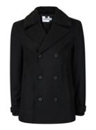 Topman Mens Black Borg Collar Peacoat