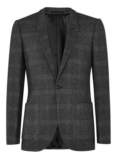 Topman Mens Mid Grey Gray Check Ultra Skinny Blazer