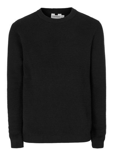 Topman Mens Black Ripple Stitch Slim Fit Sweater