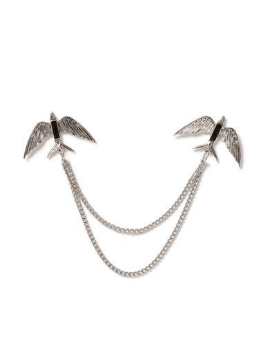 Topman Mens Black Silver Look Bird Collar Tips*