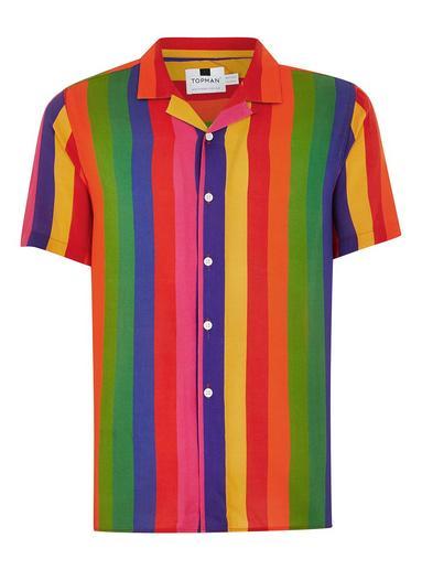 Topman Mens Multicolored Stripe Short Sleeve Shirt