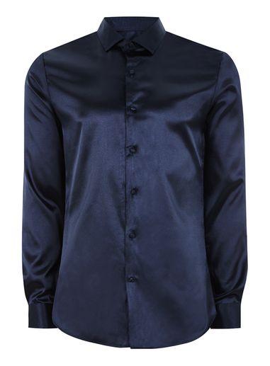 Topman Mens Navy Satin Shirt