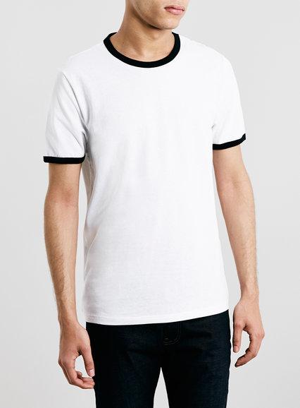 Topman Mens White Black Slim Ringer T-shirt