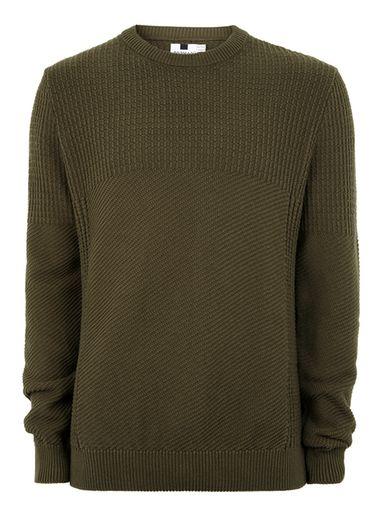 Topman Mens Khaki Stitch Sweater