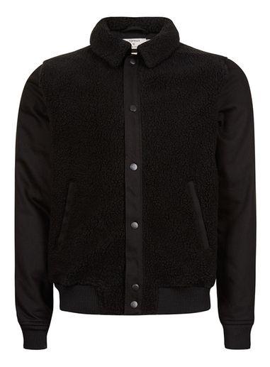 Topman Mens Black Faux Shearling Harrington Jacket