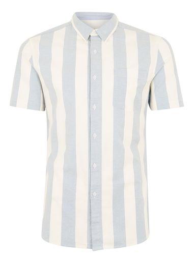 Topman Mens Blue And White Muscle Stripe Short Sleeve Shirt