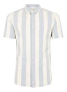Topman Mens Blue And White Muscle Stripe Short Sleeve Shirt