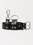 Topman Mens Black Leather Belt With Silver Keychain