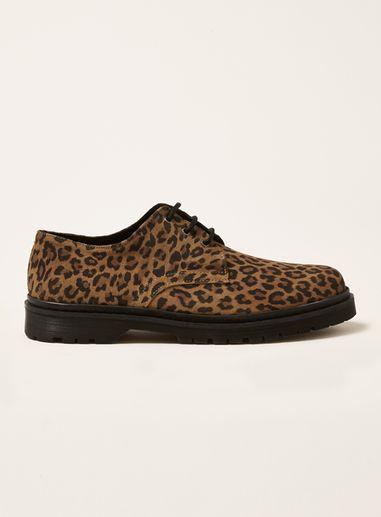 Topman Mens Multi Leopard Print Suede Crew Lace Shoes
