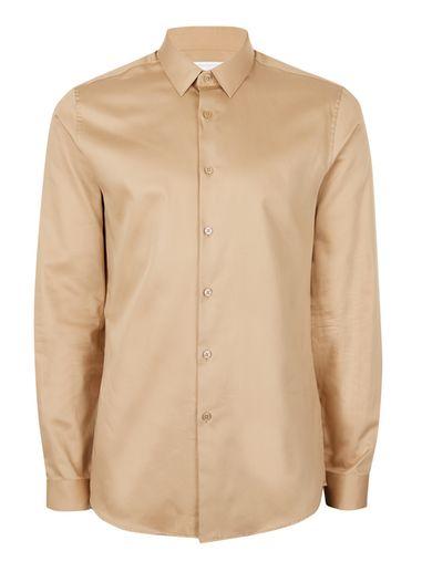 Topman Mens Beige Premium Stone Egyptian Cotton Slim Fit Dress Shirt