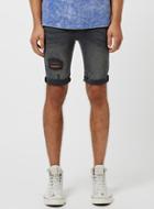 Topman Mens Mid Grey Grey Rip Spray On Shorts