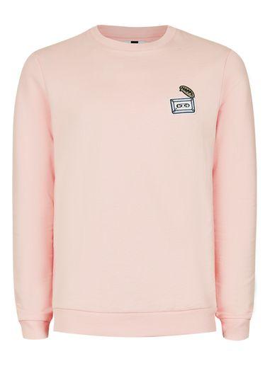 Topman Mens Pink Happy Cassette Badged Sweatshirt