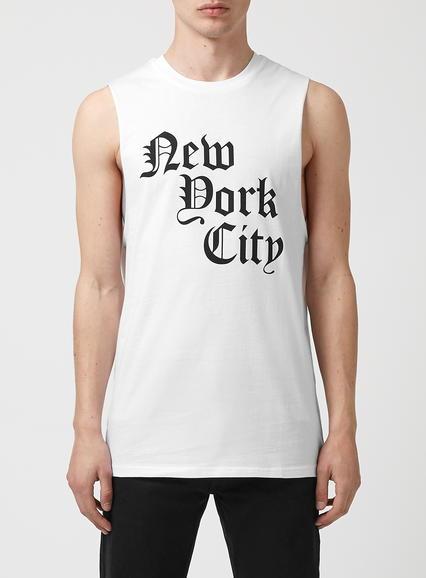 Topman Mens White Nyc Print Surf Tank Vest