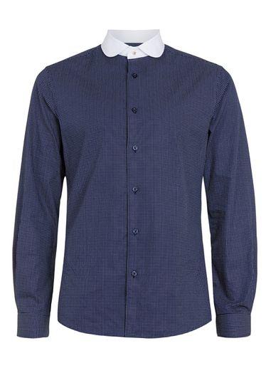 Topman Mens Blue Noose & Monkey Navy And White Pin Dot Shirt