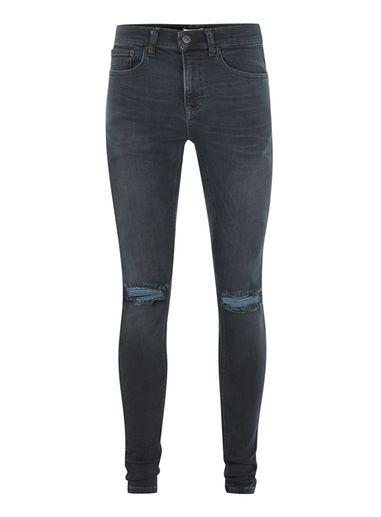 Topman Mens Dark Blue Super Spray On Ripped Jeans