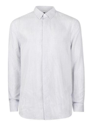 Topman Mens White And Blue Stripe Viscose Casual Shirt