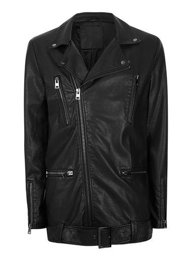 Topman Mens Black Aaa Faux Leather Long Biker Jacket